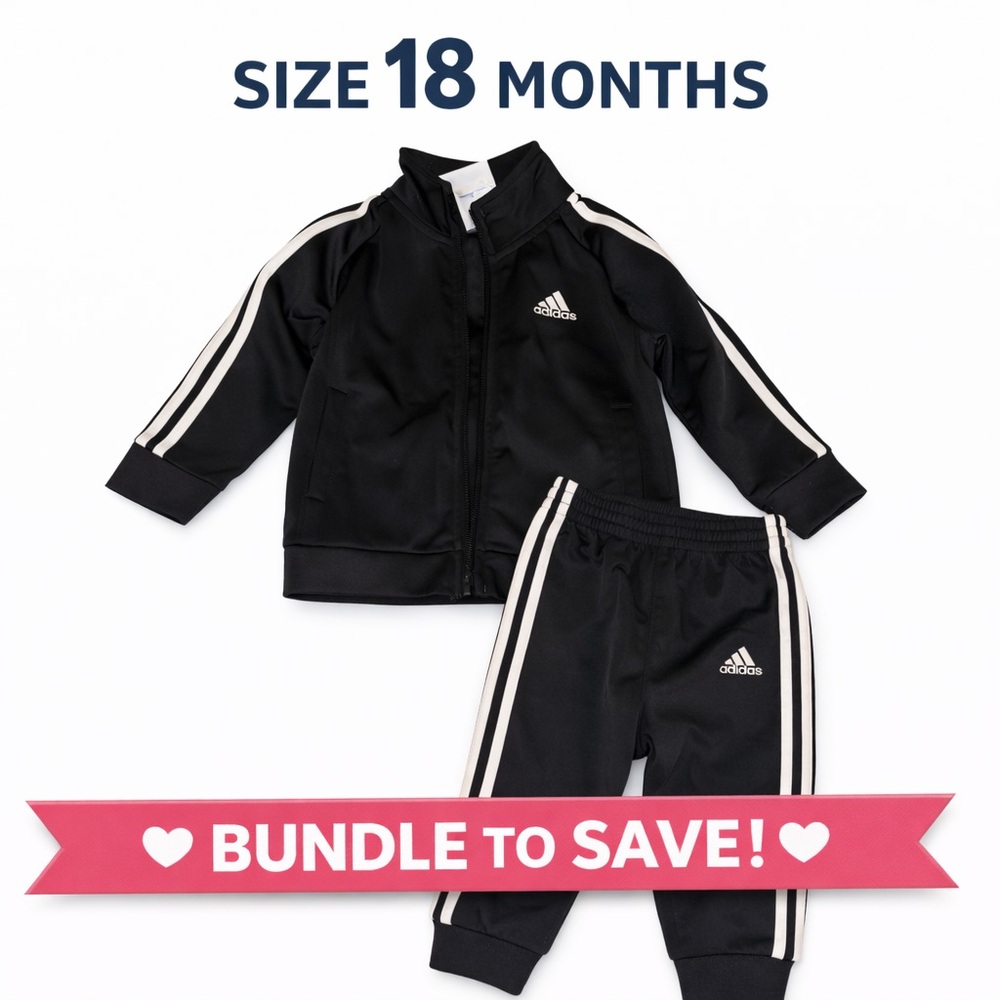 Adidas Toddler Tracksuit Set Black White Stripes Size 18M